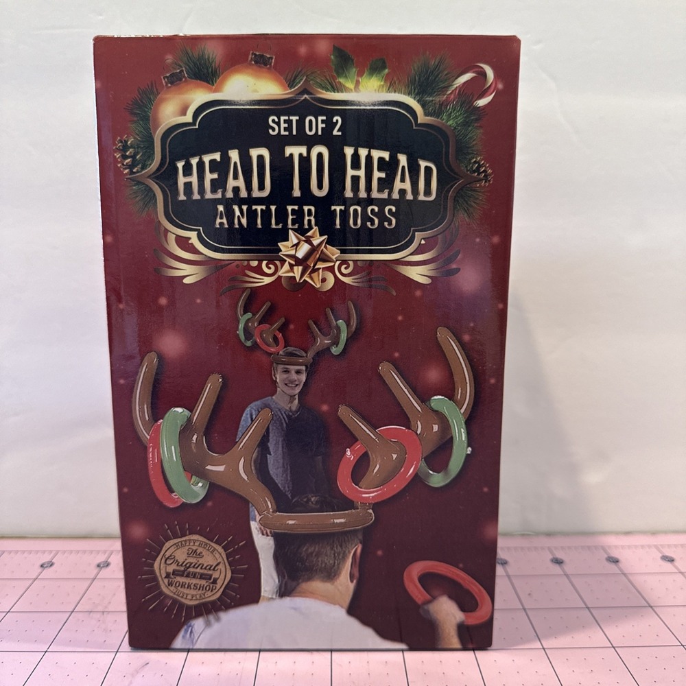 Set Of 2 Head To Head Inflatable Antler Ring Toss Holiday Christmas Game New